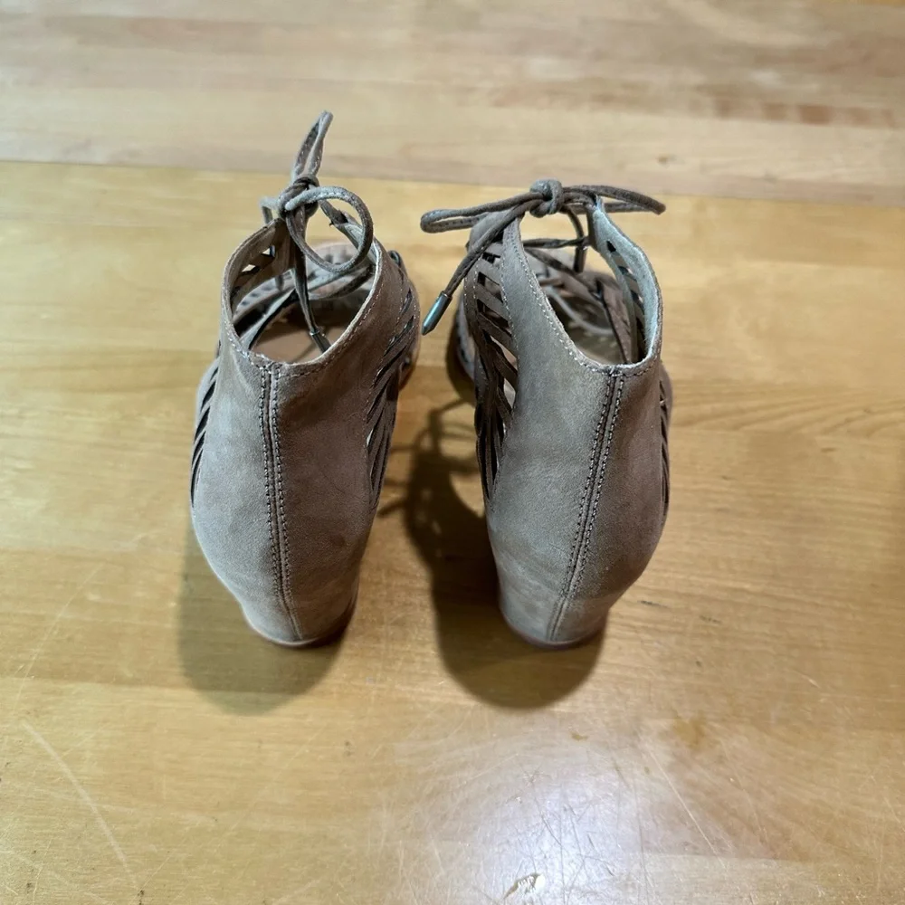 Dolce Vita Linsey Tan Suede Leather Lace Up Cork Wedge Sandals Size 7 - Picture 5 of 10